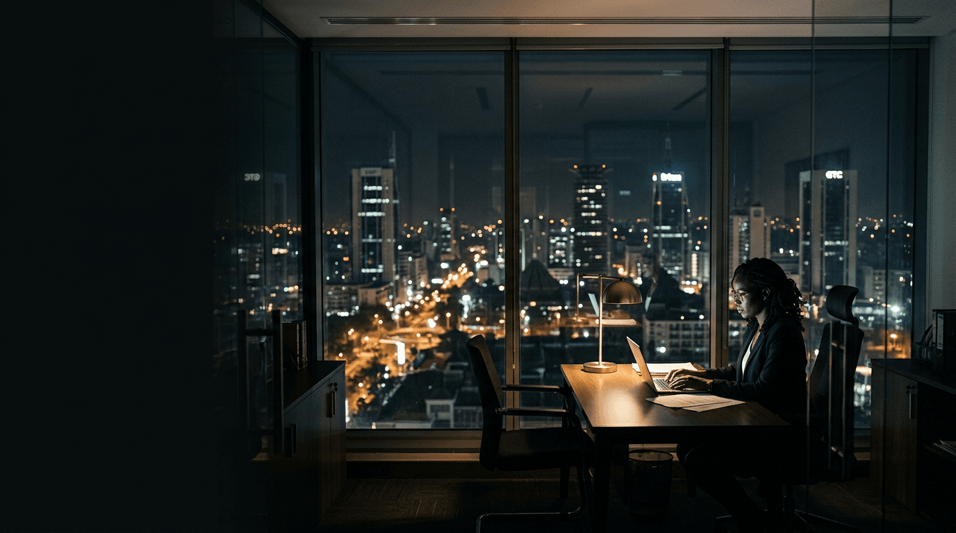 Nairobi at night, viewed from an investment desk
